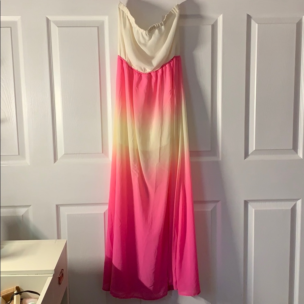 Women’s size L strapless maxi dress.